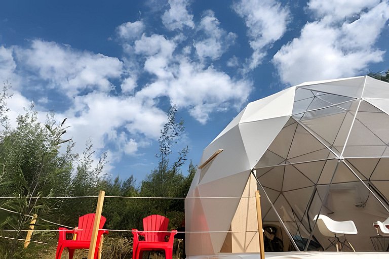 Glamping con vista frente lago Tominé en Guatavita